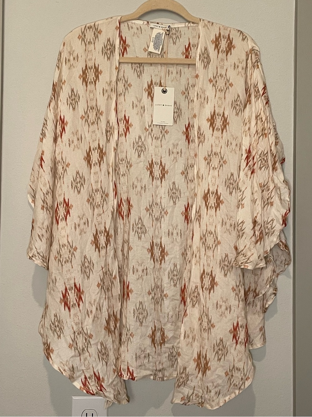 Lucky Brand Ivory Aztec Printed Open-Front Kimono – One Size (NWT)